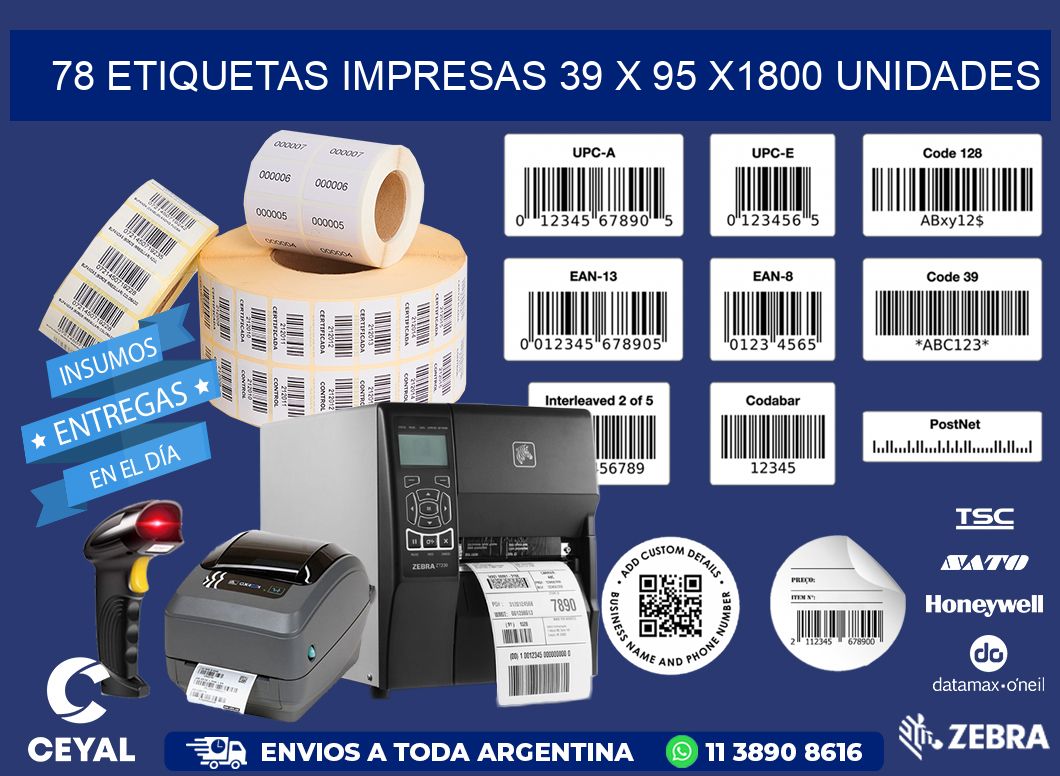 78 ETIQUETAS IMPRESAS 39 x 95 X1800 UNIDADES