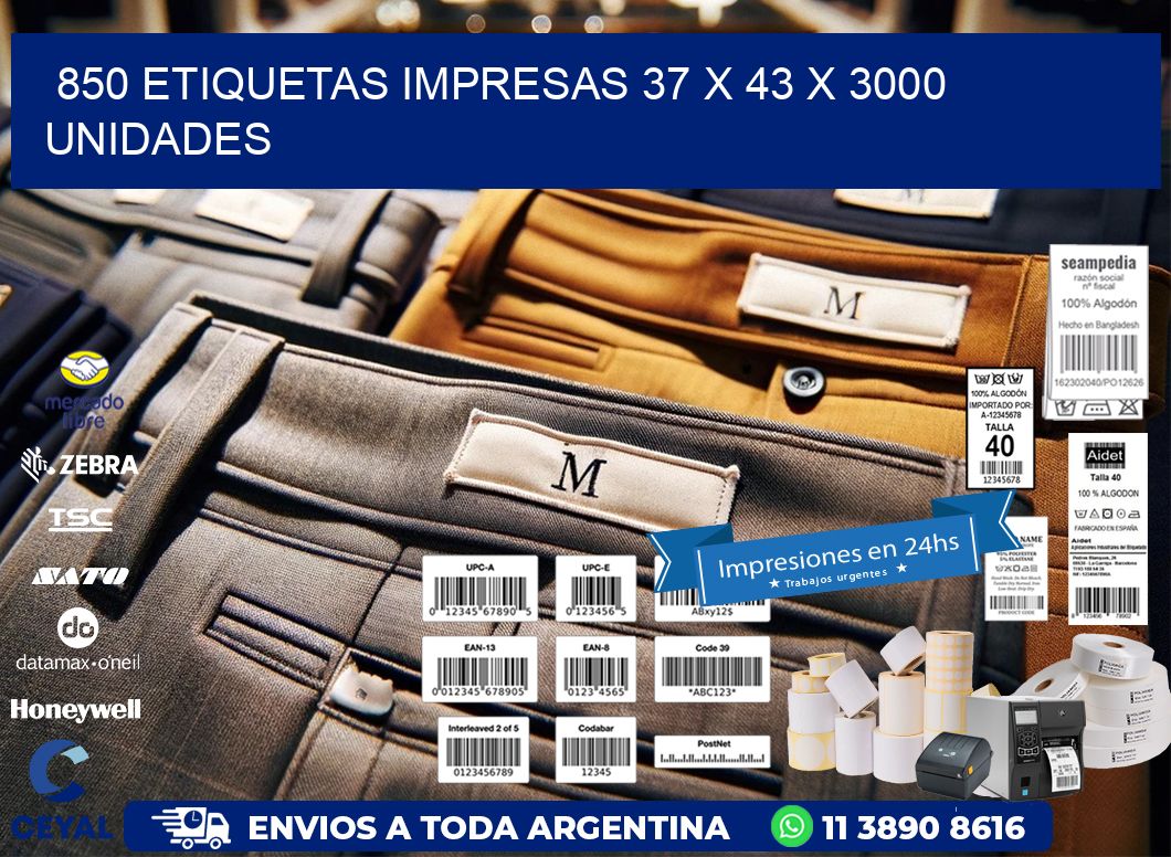 850 ETIQUETAS IMPRESAS 37 x 43 X 3000 UNIDADES