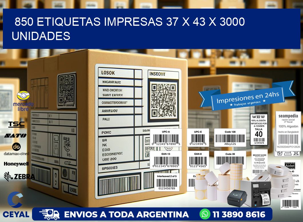 850 ETIQUETAS IMPRESAS 37 x 43 X 3000 UNIDADES