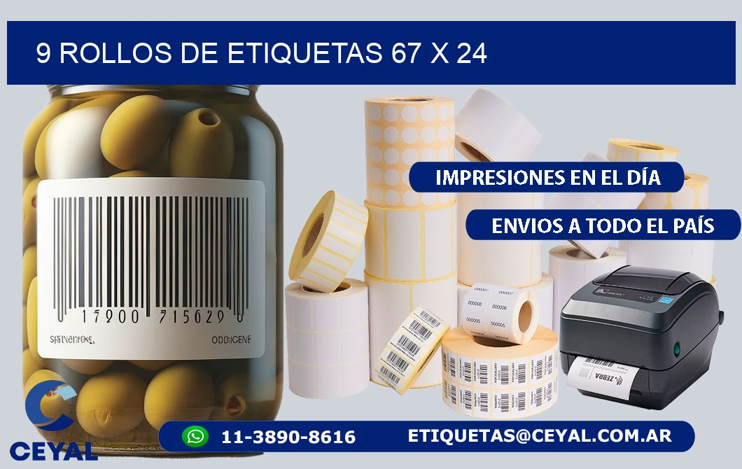 9 ROLLOS DE ETIQUETAS 67 x 24