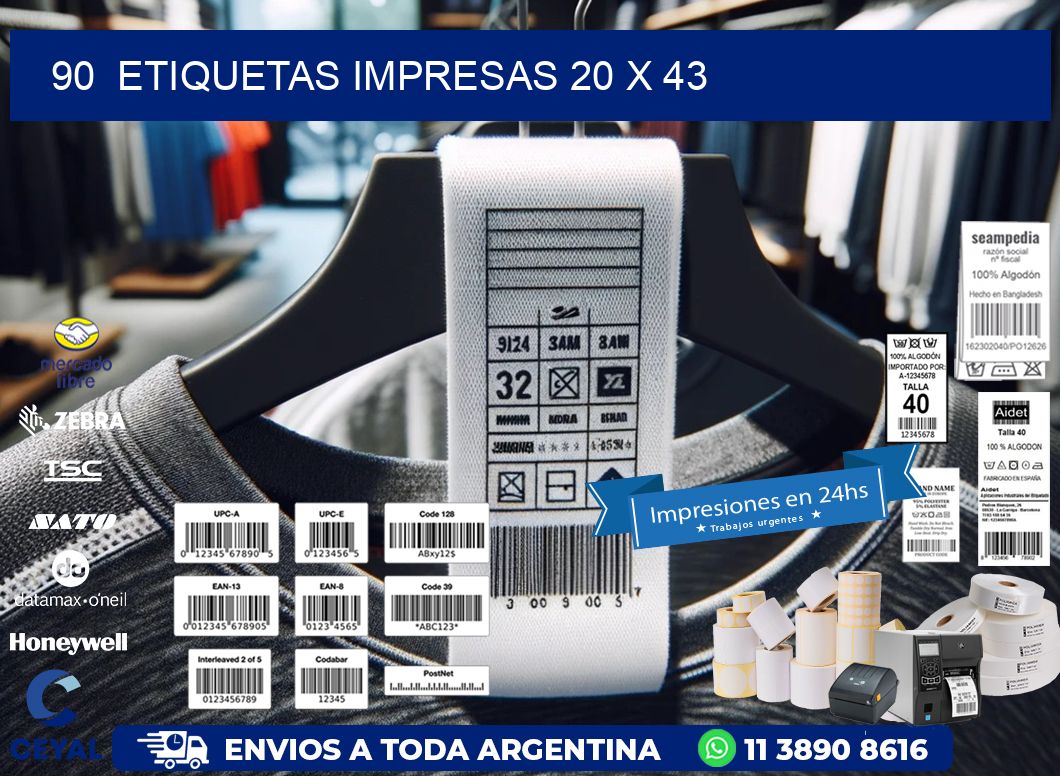 90  ETIQUETAS IMPRESAS 20 x 43