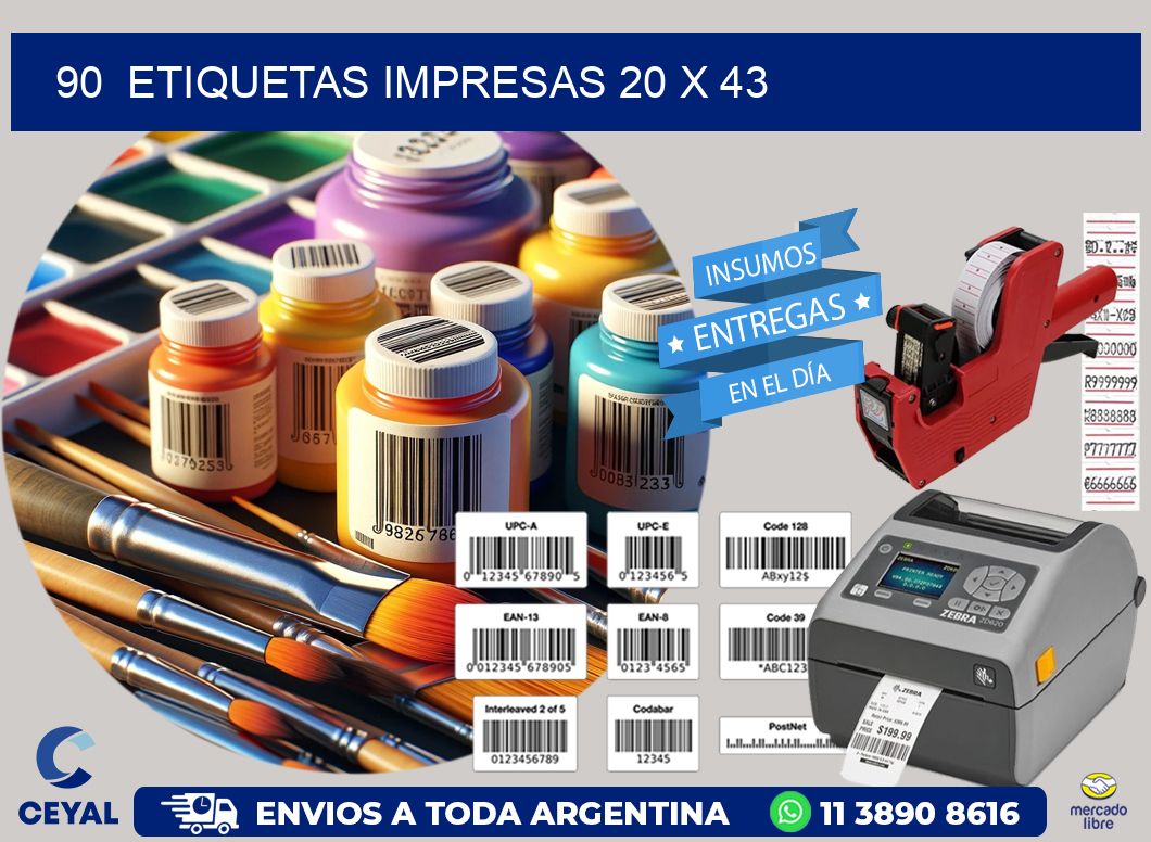 90  ETIQUETAS IMPRESAS 20 x 43