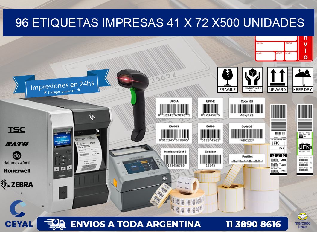 96 ETIQUETAS IMPRESAS 41 x 72 x500 UNIDADES