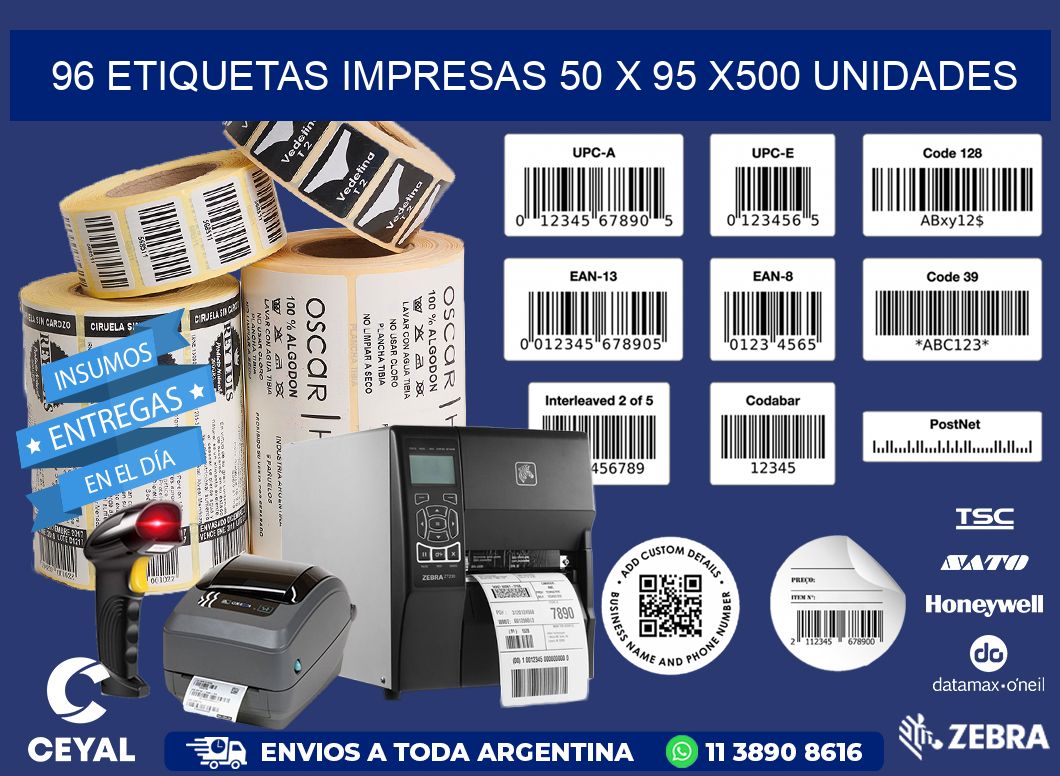 96 ETIQUETAS IMPRESAS 50 x 95 x500 UNIDADES