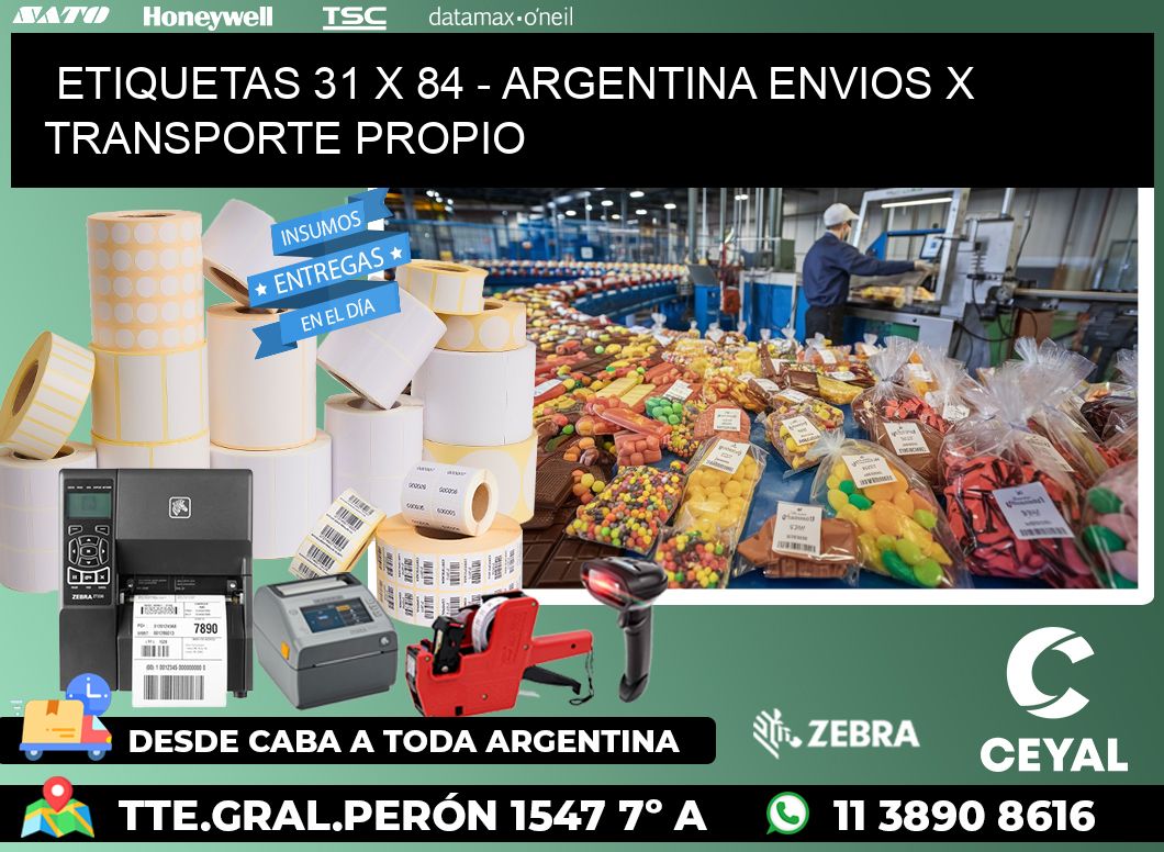 ETIQUETAS 31 x 84 - ARGENTINA ENVIOS X TRANSPORTE PROPIO