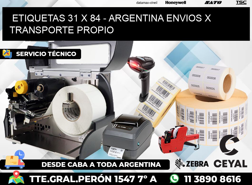 ETIQUETAS 31 x 84 - ARGENTINA ENVIOS X TRANSPORTE PROPIO