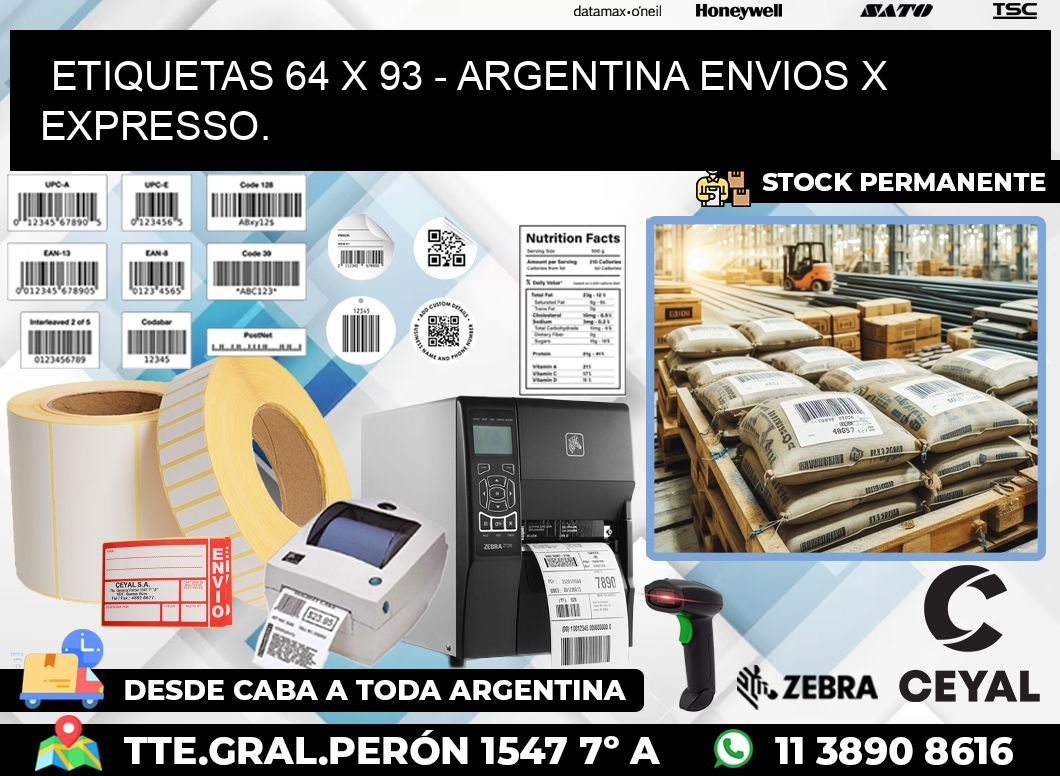 ETIQUETAS 64 x 93 – ARGENTINA ENVIOS X EXPRESSO.