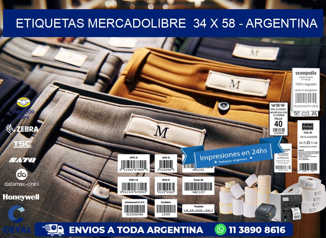 ETIQUETAS MERCADOLIBRE  34 x 58 - ARGENTINA