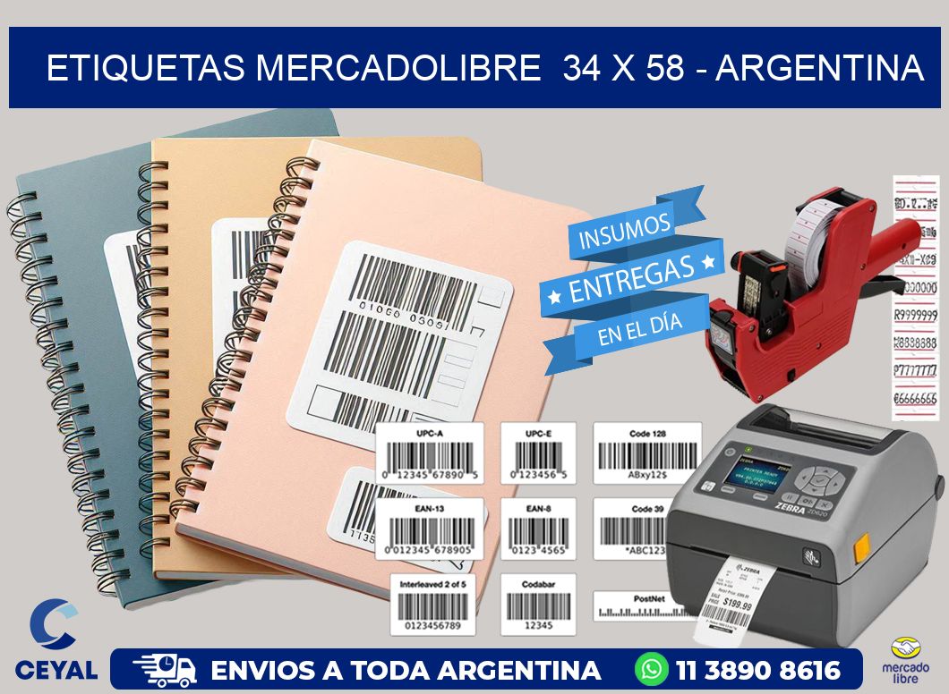 ETIQUETAS MERCADOLIBRE  34 x 58 - ARGENTINA