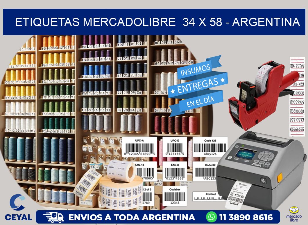 ETIQUETAS MERCADOLIBRE  34 x 58 - ARGENTINA