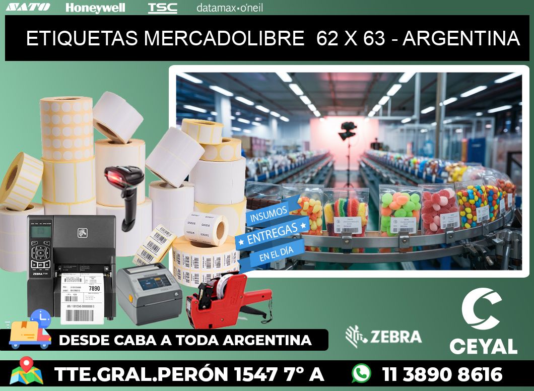 ETIQUETAS MERCADOLIBRE  62 x 63 - ARGENTINA