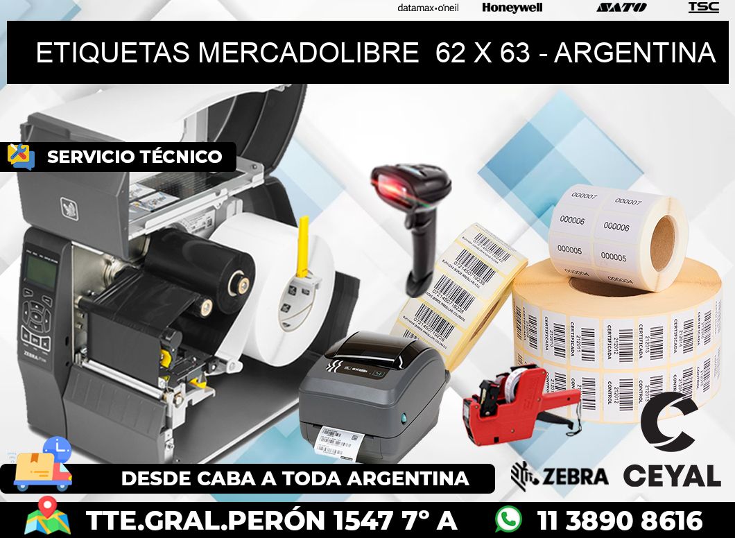 ETIQUETAS MERCADOLIBRE  62 x 63 - ARGENTINA