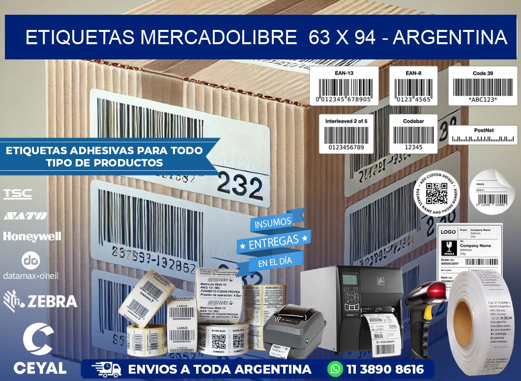 ETIQUETAS MERCADOLIBRE  63 x 94 - ARGENTINA