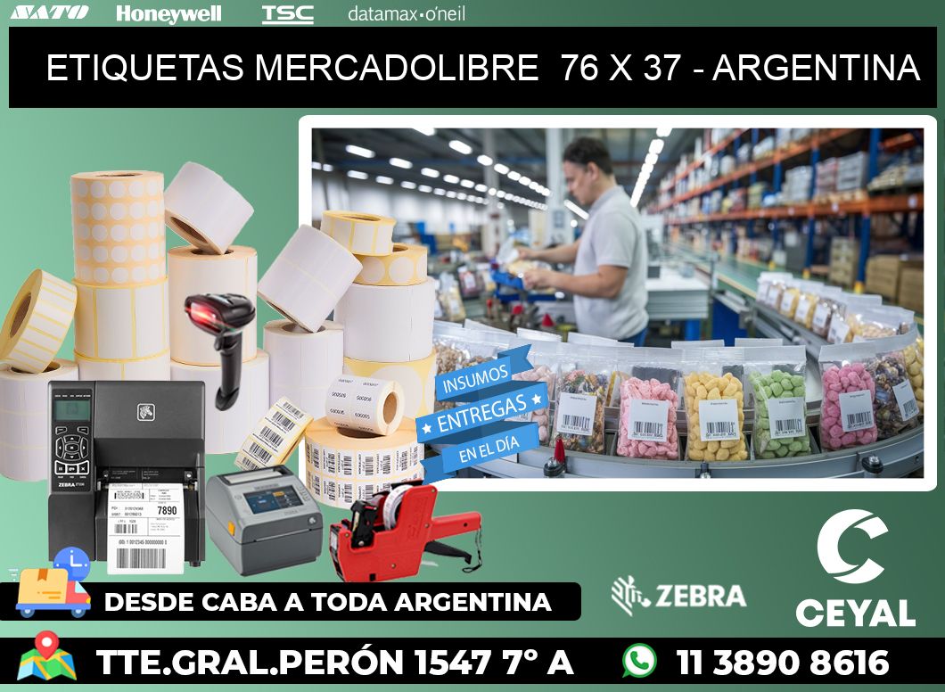 ETIQUETAS MERCADOLIBRE  76 x 37 - ARGENTINA