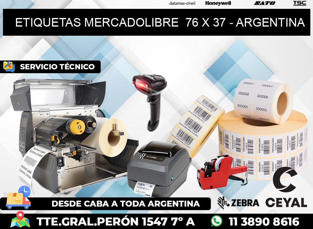 ETIQUETAS MERCADOLIBRE  76 x 37 - ARGENTINA