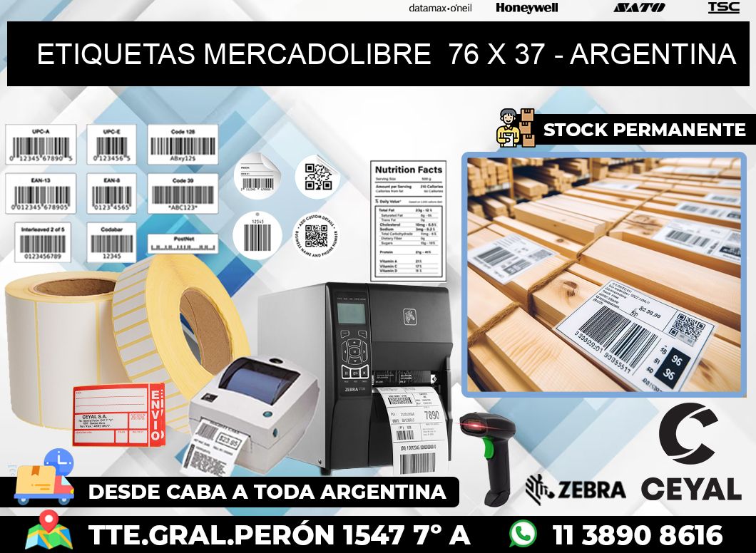 ETIQUETAS MERCADOLIBRE  76 x 37 – ARGENTINA