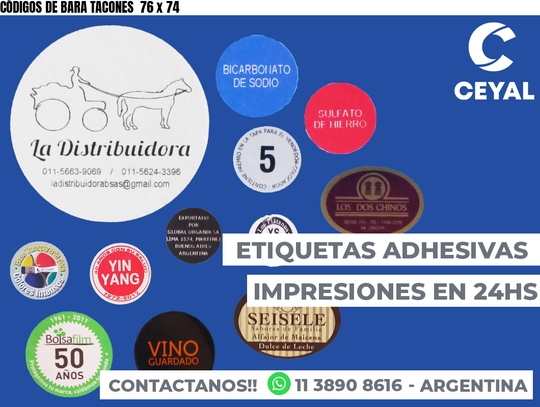 CÓDIGOS DE BARA TACONES  76 x 74
