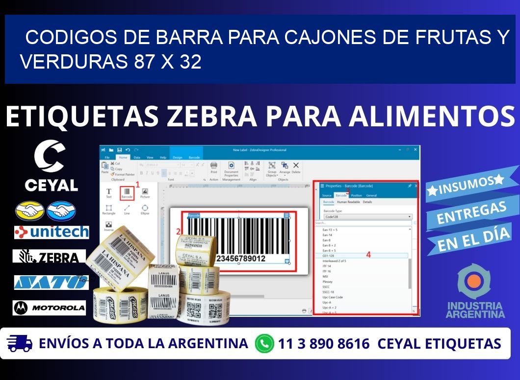 CODIGOS DE BARRA PARA CAJONES DE FRUTAS Y VERDURAS 87 x 32
