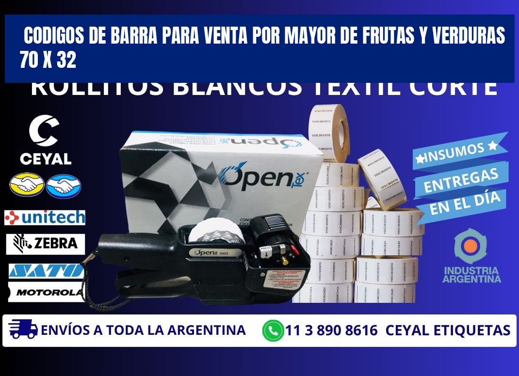 CODIGOS DE BARRA PARA VENTA POR MAYOR DE FRUTAS Y VERDURAS 70 x 32