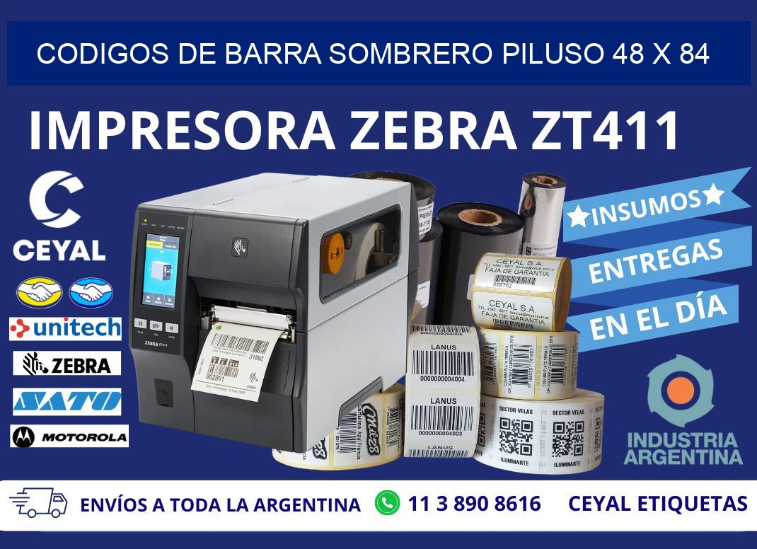 CODIGOS DE BARRA SOMBRERO PILUSO 48 x 84