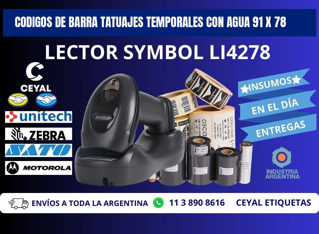 CODIGOS DE BARRA TATUAJES TEMPORALES CON AGUA 91 x 78