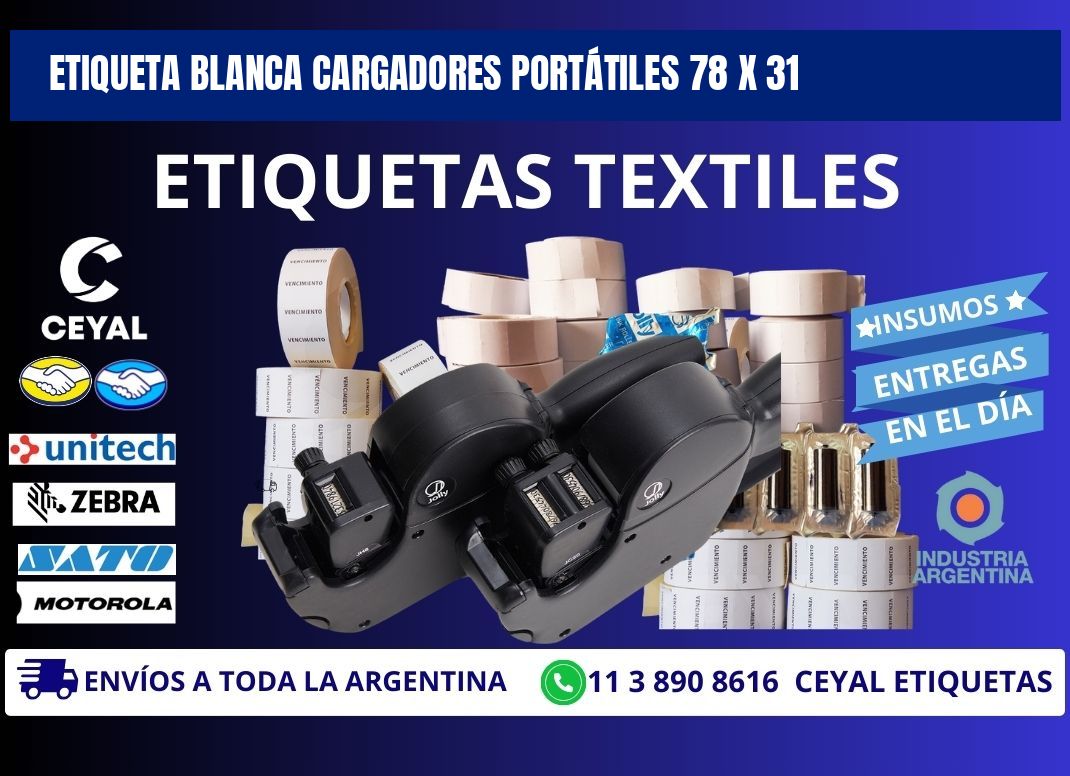 ETIQUETA BLANCA CARGADORES PORTÁTILES 78 x 31