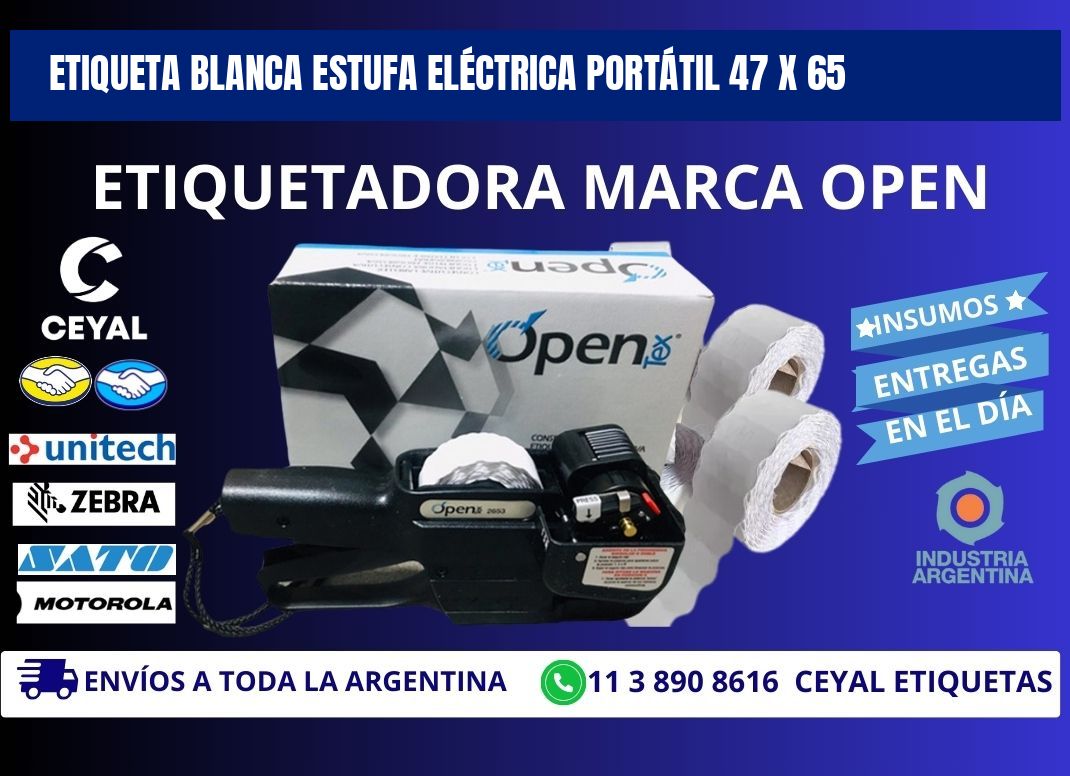 ETIQUETA BLANCA ESTUFA ELÉCTRICA PORTÁTIL 47 x 65