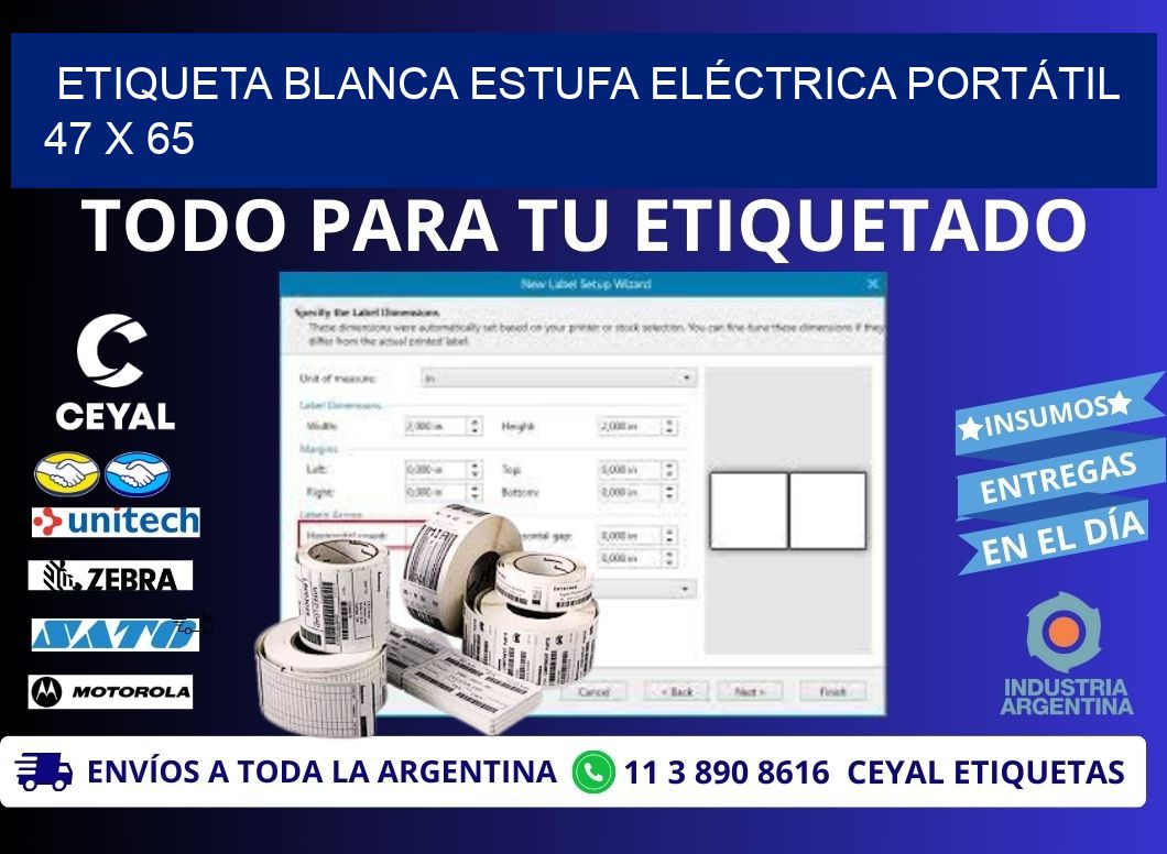 ETIQUETA BLANCA ESTUFA ELÉCTRICA PORTÁTIL 47 x 65