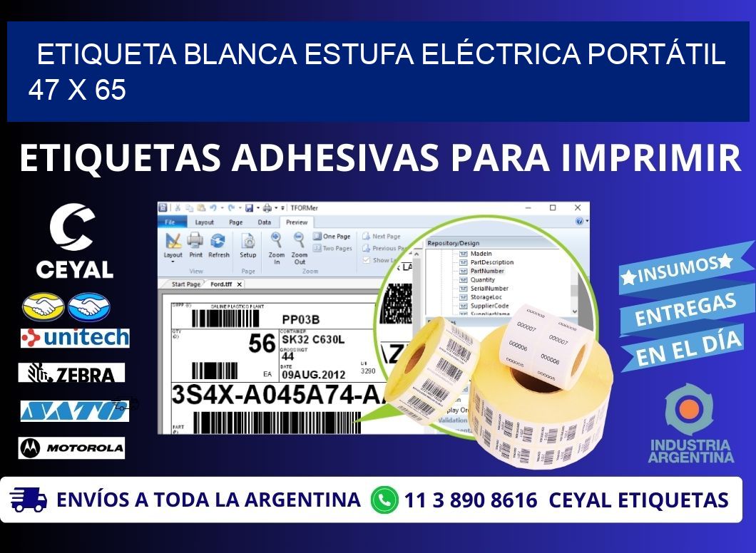 ETIQUETA BLANCA ESTUFA ELÉCTRICA PORTÁTIL 47 x 65