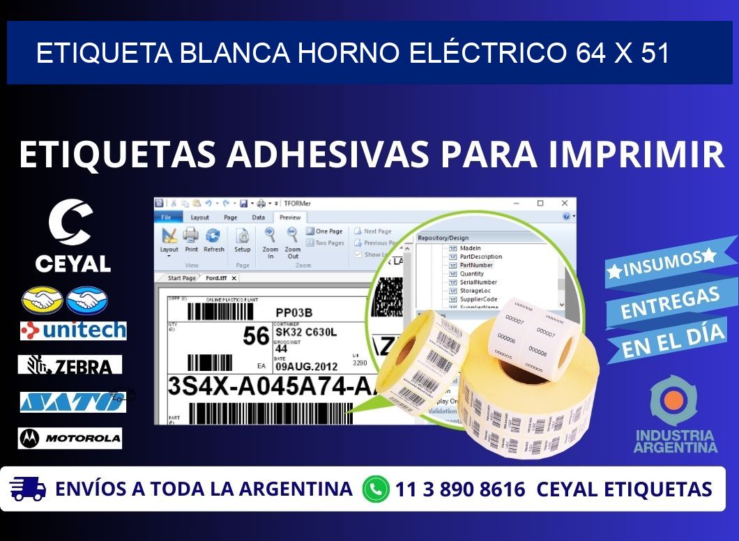 ETIQUETA BLANCA HORNO ELÉCTRICO 64 x 51