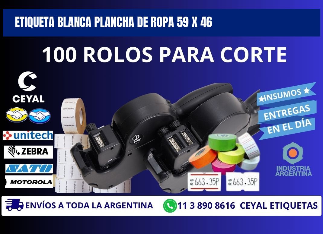 ETIQUETA BLANCA PLANCHA DE ROPA 59 x 46