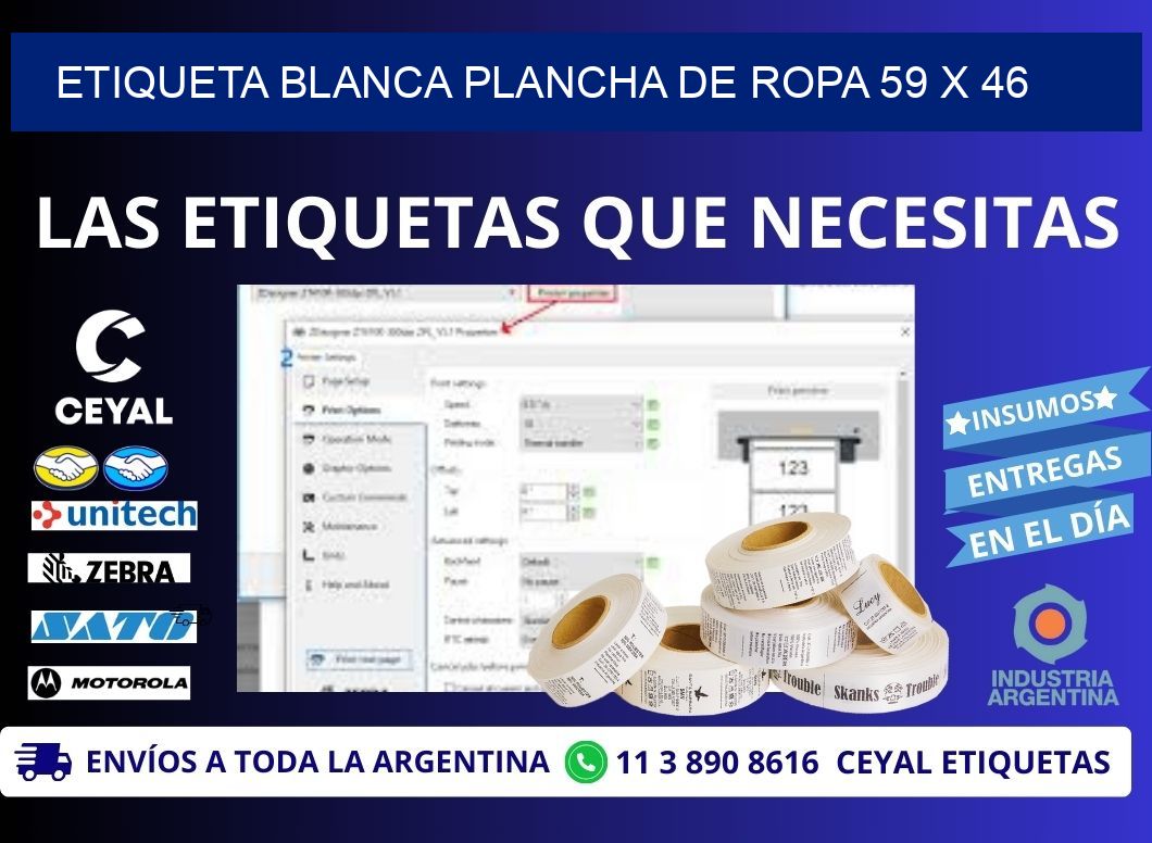 ETIQUETA BLANCA PLANCHA DE ROPA 59 x 46