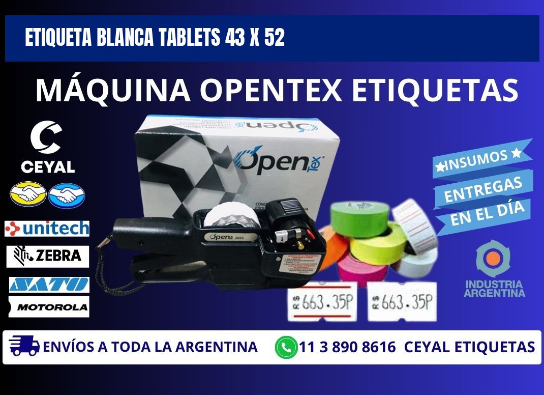 ETIQUETA BLANCA TABLETS 43 x 52