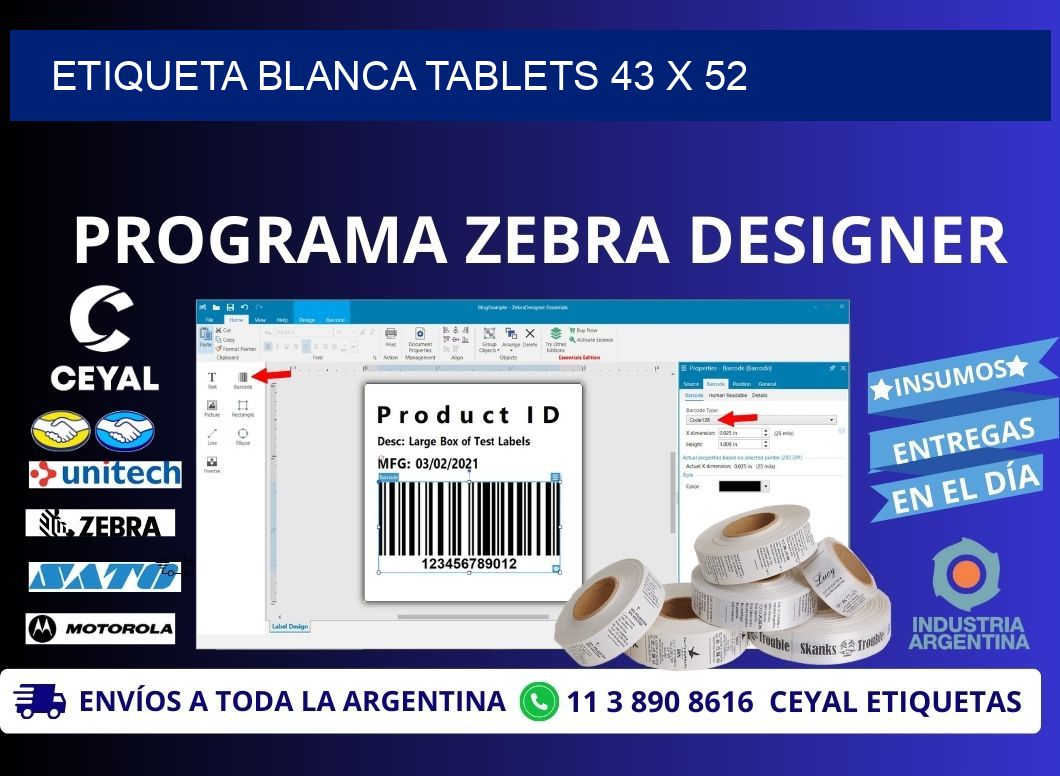 ETIQUETA BLANCA TABLETS 43 x 52