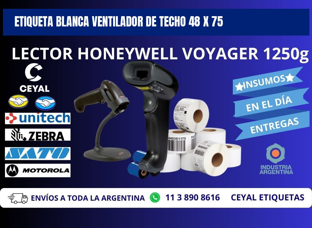 ETIQUETA BLANCA VENTILADOR DE TECHO 48 x 75