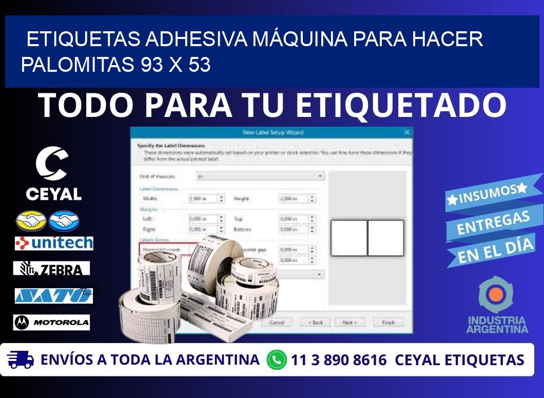 ETIQUETAS ADHESIVA MÁQUINA PARA HACER PALOMITAS 93 x 53