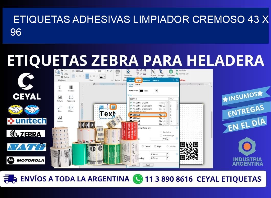 ETIQUETAS ADHESIVAS LIMPIADOR CREMOSO 43 x 96