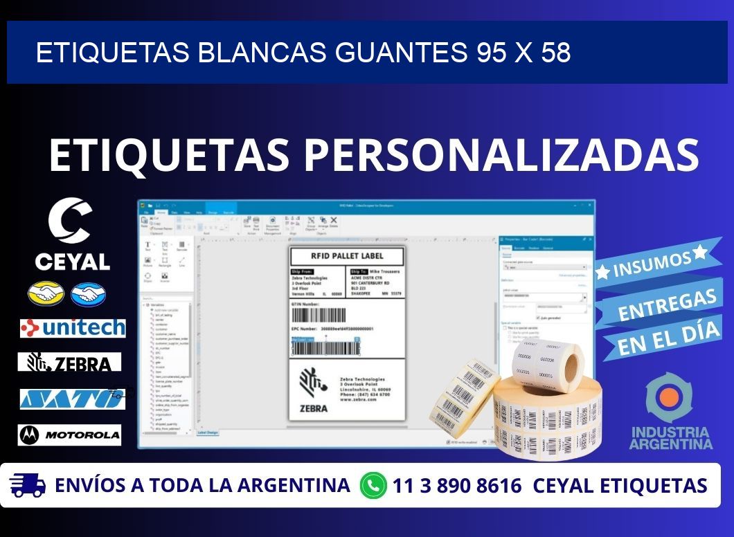 ETIQUETAS BLANCAS GUANTES 95 x 58