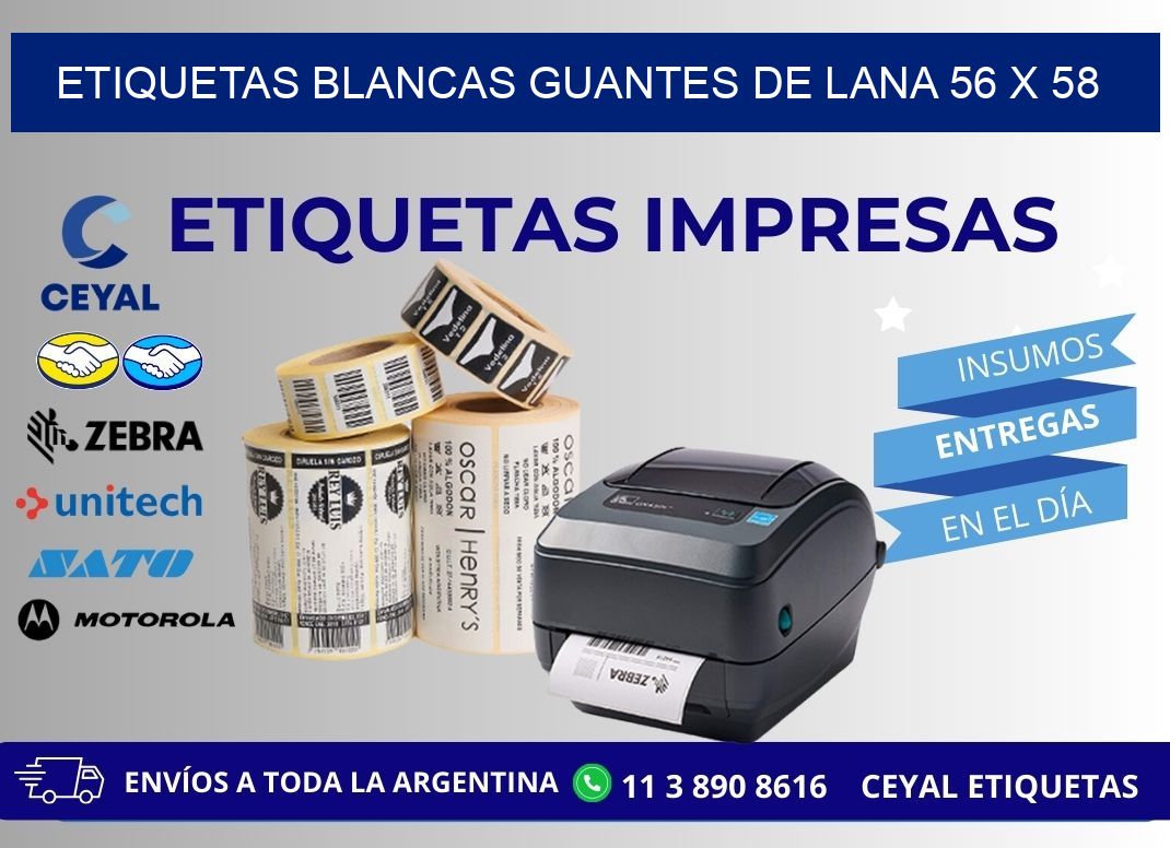 ETIQUETAS BLANCAS GUANTES DE LANA 56 x 58