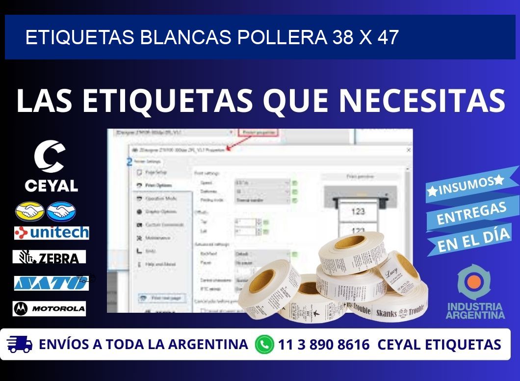 ETIQUETAS BLANCAS POLLERA 38 x 47