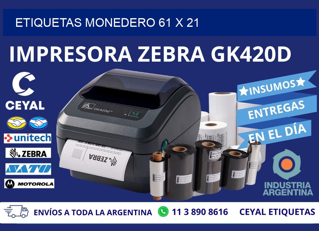 ETIQUETAS MONEDERO 61 x 21