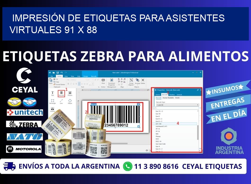 IMPRESIÓN DE ETIQUETAS PARA ASISTENTES VIRTUALES 91 x 88