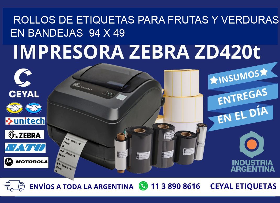 ROLLOS DE ETIQUETAS PARA FRUTAS Y VERDURAS EN BANDEJAS  94 x 49