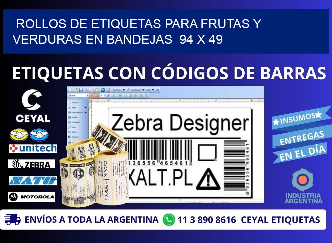 ROLLOS DE ETIQUETAS PARA FRUTAS Y VERDURAS EN BANDEJAS  94 x 49