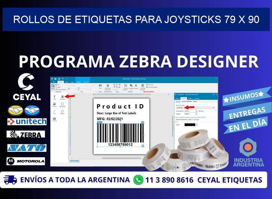 ROLLOS DE ETIQUETAS PARA JOYSTICKS 79 x 90