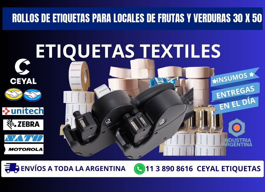 ROLLOS DE ETIQUETAS PARA LOCALES DE FRUTAS Y VERDURAS 30 x 50