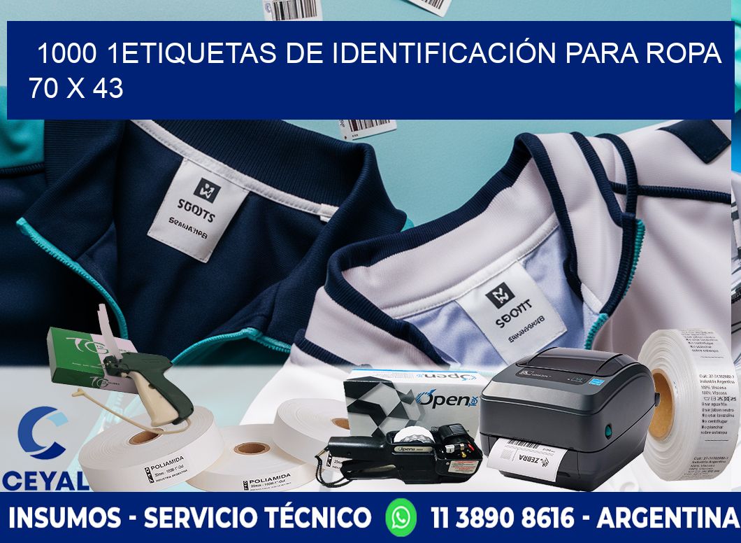 1000 1ETIQUETAS DE IDENTIFICACIÓN PARA ROPA 70 x 43