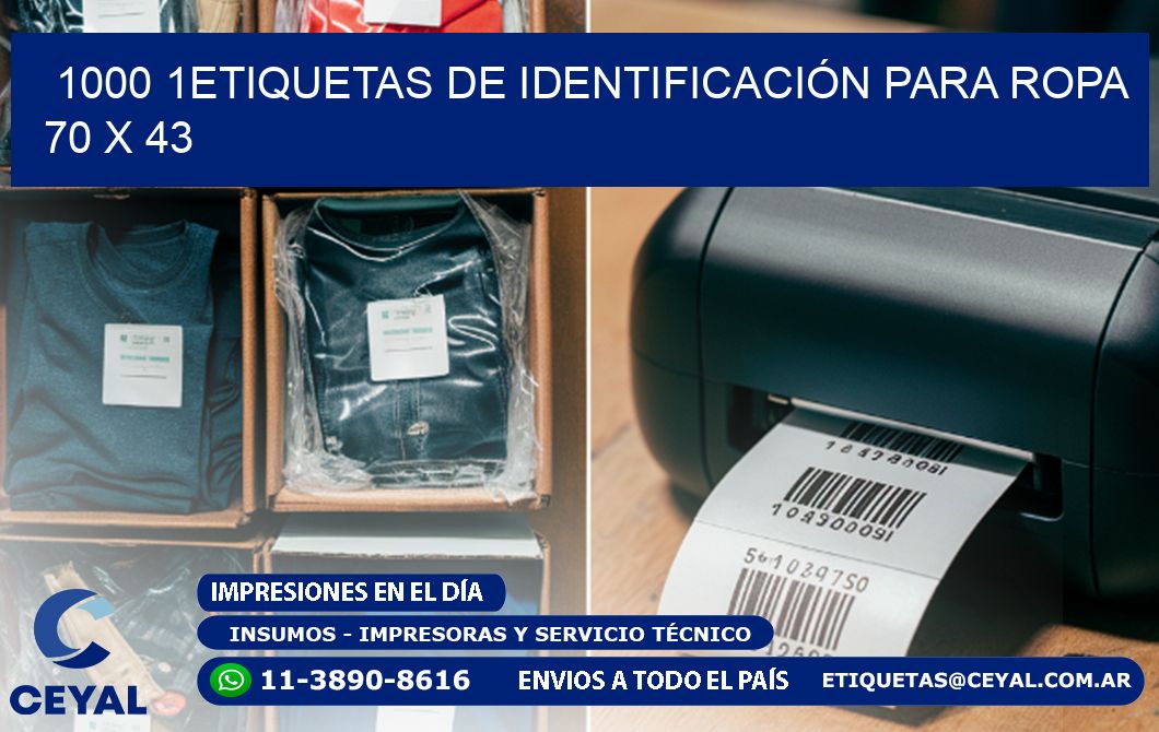 1000 1ETIQUETAS DE IDENTIFICACIÓN PARA ROPA 70 x 43