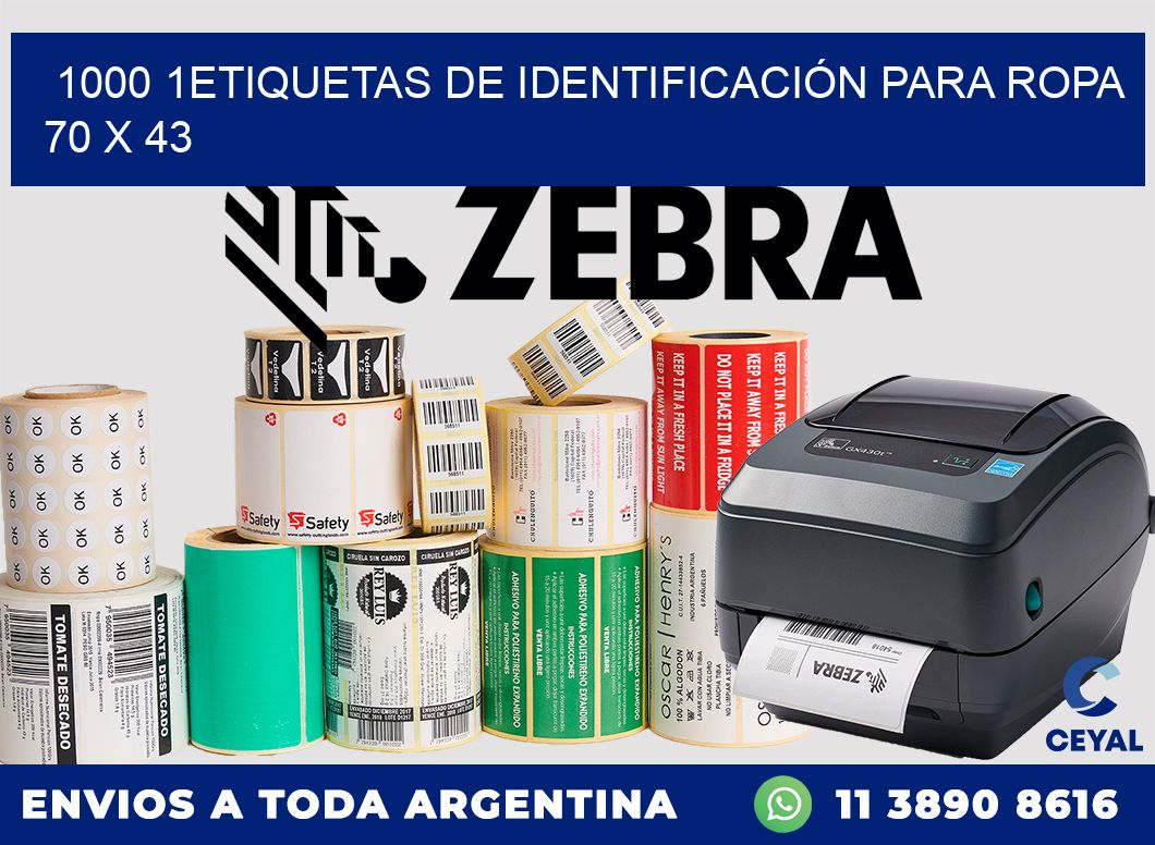 1000 1ETIQUETAS DE IDENTIFICACIÓN PARA ROPA 70 x 43