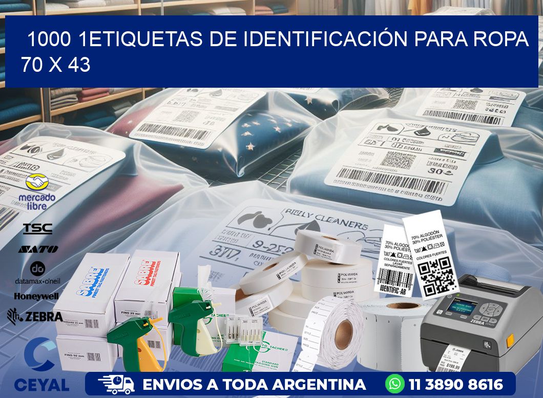 1000 1ETIQUETAS DE IDENTIFICACIÓN PARA ROPA 70 x 43